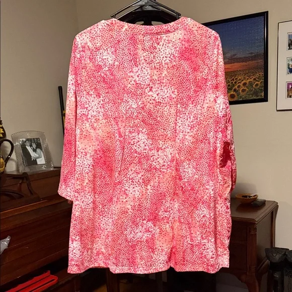 CJ Banks Pink & Coral Printed Split-Neck Tunic - Picture 6 of 6